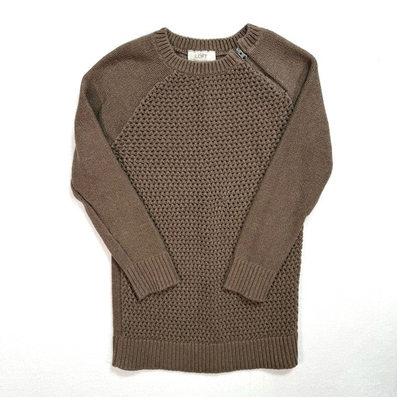 LOFT Sweaters - Loft Womens Crewneck Cable Knit Sweater Size Small S Zip opening Brown Top Shirt